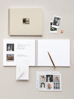 linen journal & sticker set - custom photo album - cream, green, blue